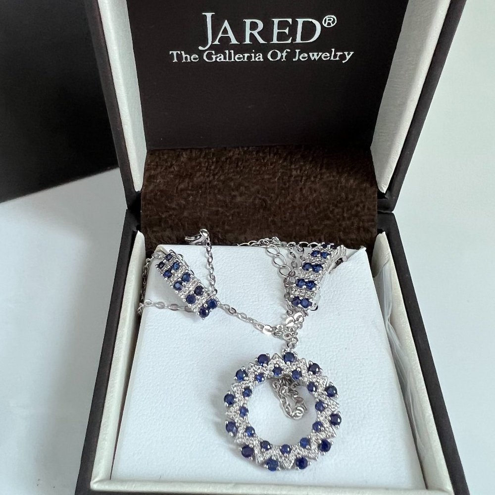 Blue & White Lab-Created Sapphire Necklace and Earrings Sterling Silver (NEW)